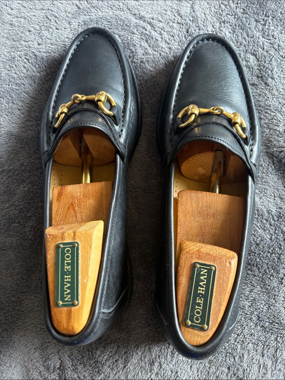 Cole Haan Black Leather Loafers with Gold Bit